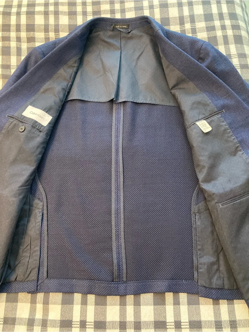 Calvin Klein Men's Blue 100% Wool Textured Blazer Jacket Size 48R Made in India